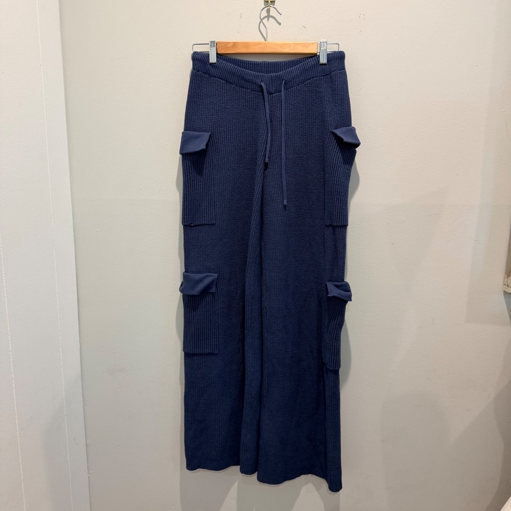Edikted Blue Wynter Knit Cargo Pants Cozy Utility Style | XS